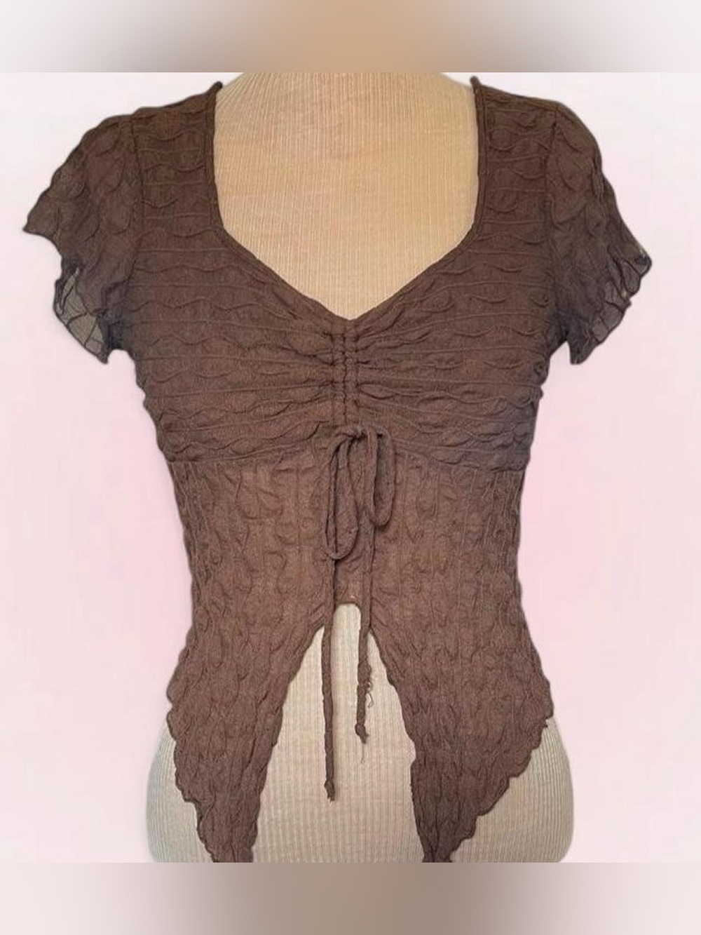 Liberty Love fairycore Brown Ruched Tie-Front Crop Top